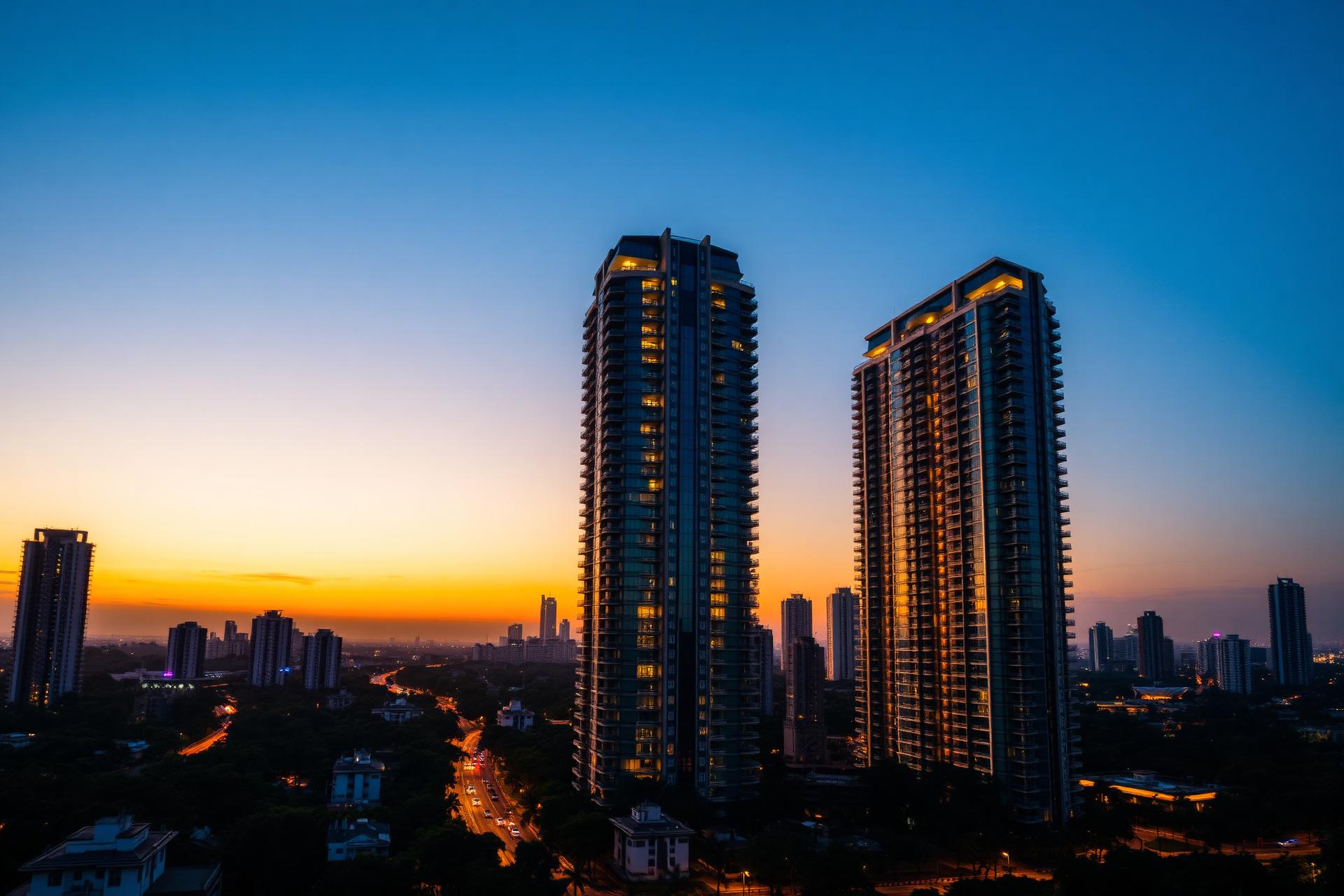 Luxury Indian residential skyline at twilight